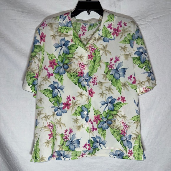 Unbranded Other - Rare Vintage Tropical Floral Hawaiian Shirt Short Sleeve Button Up Blue Green